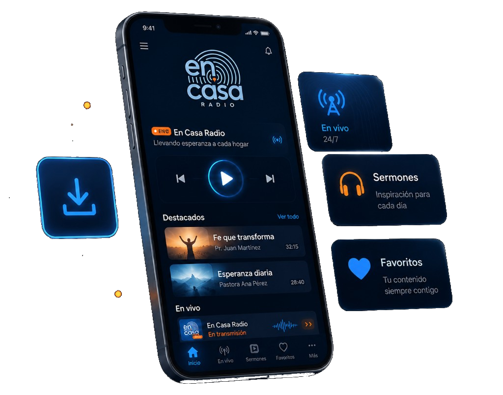 Vista previa de la app En Casa Radio en el celular
